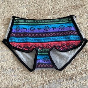 PINK Victoria’s Secret Boy Short Boxer Velvet Trim Cotton Used Panties: Medium